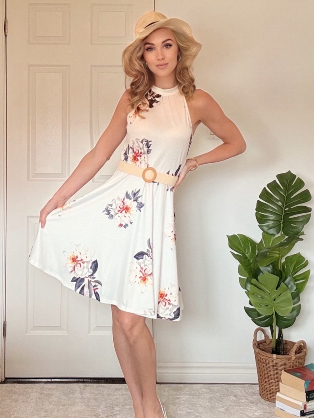 Sleeveless White Floral Fit & Flare Dress